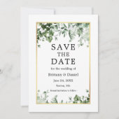 Waterverf Botanische Ivy Greenery Foto Gold Save The Date (Voorkant)