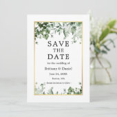 Waterverf Botanische Ivy Greenery Foto Gold Save The Date (Staand voorkant)