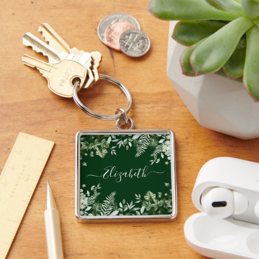 Waterverf Botanische Ivy Sage Ferns Green Sleutelhanger (Bureau)