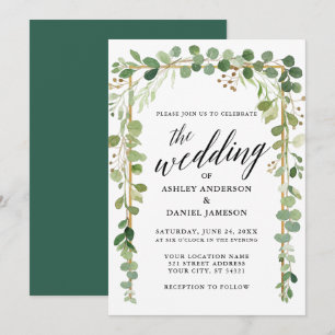 Waterverf Botanische kalligrafie Gold Wedding Kaart