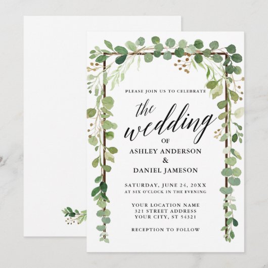 Waterverf Botanische kalligrafie Hout Weddenschap Kaart (Voorkant / Achterkant)