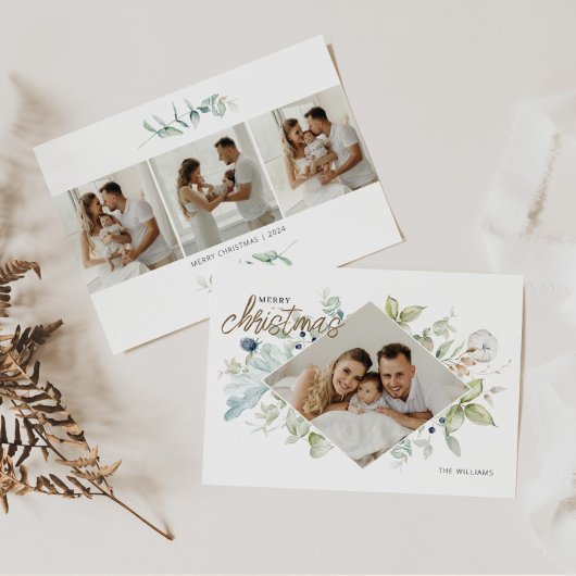 Waterverf Botanische Kerst 4 Foto Feestdagenkaart