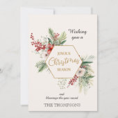 Waterverf Botanische Kerst Aangepaste Naam Wit Feestdagenkaart (Voorkant)