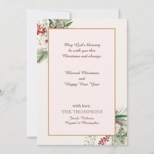 Waterverf Botanische Kerst Aangepaste Naam Wit Feestdagenkaart (Achterkant)
