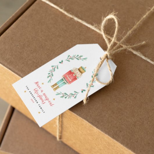 Waterverf botanische kerst cadeaulabel