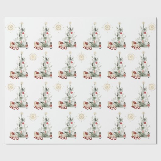 Waterverf botanische kerst cadeaupapier (Vlak)