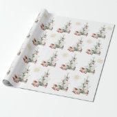 Waterverf botanische kerst cadeaupapier (Uitgerold)