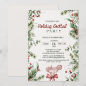 Waterverf Botanische Kerst Cocktailparty Kaart (Voorkant / Achterkant)