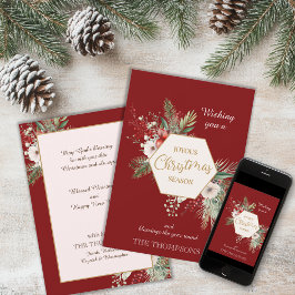 Waterverf Botanische Kerst Custom Name Red Feestdagenkaart