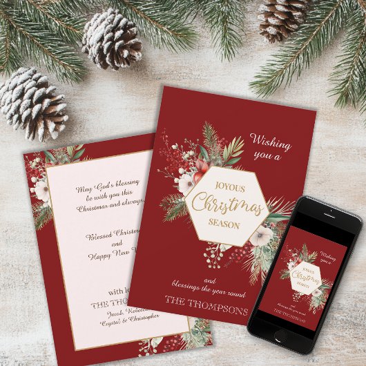 Waterverf Botanische Kerst Custom Name Red Feestdagenkaart