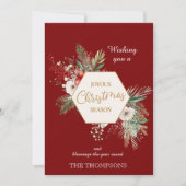 Waterverf Botanische Kerst Custom Name Red Feestdagenkaart (Voorkant)