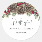 Waterverf Botanische Kerstbruiloft Dank u Ronde Sticker (Voorkant)