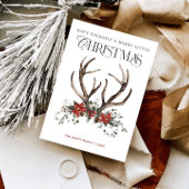 Waterverf botanische kerstkrans met hert feestdagenkaart