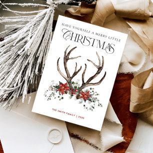 Waterverf botanische kerstkrans met hert feestdagenkaart