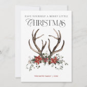 Waterverf botanische kerstkrans met hert feestdagenkaart (Voorkant)