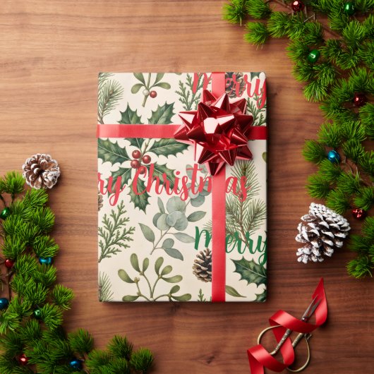 Waterverf Botanische Kerstmis Cadeaupapier (Feestdagen Geschenken)