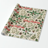 Waterverf Botanische Kerstmis Cadeaupapier (Uitgerold)