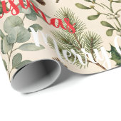 Waterverf Botanische Kerstmis Cadeaupapier (Rol Hoek)