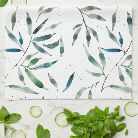 waterverf botanische keukenhanddoek (Gevouwen)