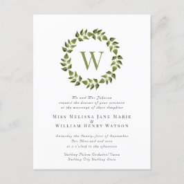 Waterverf Botanische krans Groene Leaf Bruiloft Uitnodiging Briefkaart