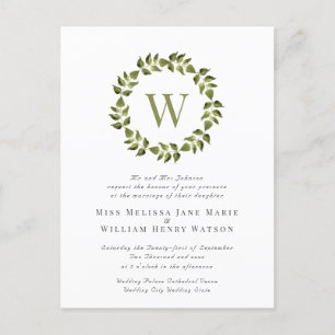 Waterverf Botanische krans Groene Leaf Bruiloft Uitnodiging Briefkaart