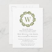 Waterverf Botanische krans Groene Leaf Bruiloft Uitnodiging Briefkaart (Voorkant / Achterkant)