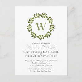 Waterverf Botanische krans Groene Leaf Bruiloft Uitnodiging Briefkaart