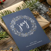 Waterverf Botanische krans Joy Blue Christmas Feestdagenkaart