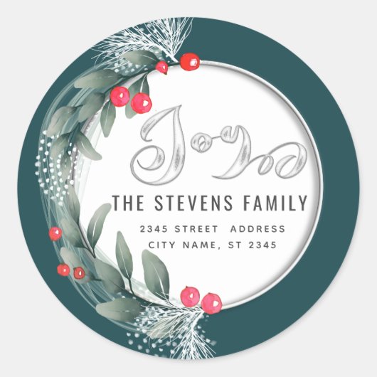 Waterverf botanische krans script blijdschap winte ronde sticker (Voorkant)