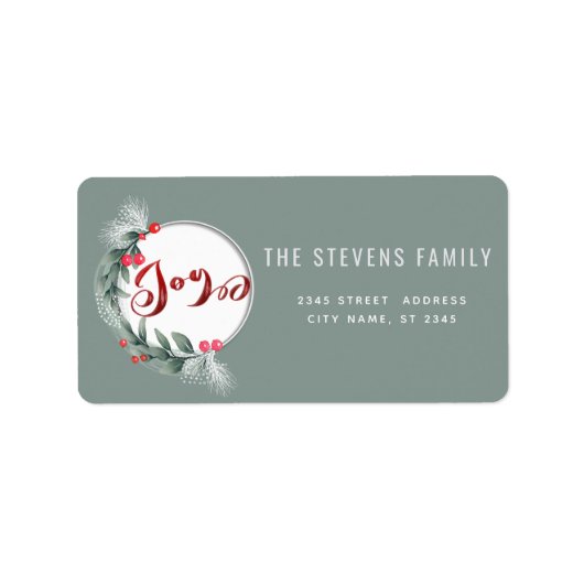 Waterverf botanische krans script Joy Winter Etiket (Voorkant)