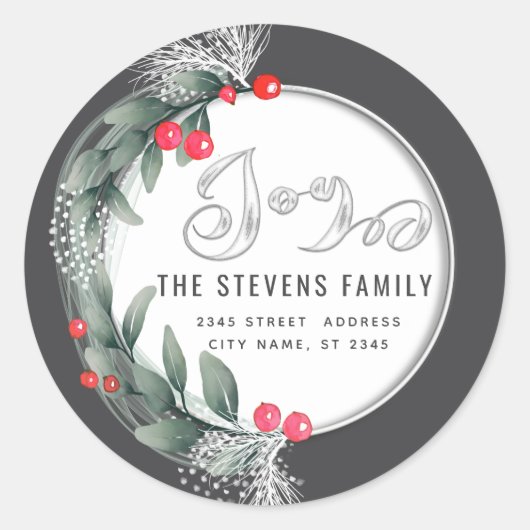 Waterverf botanische krans script Joy Winter Ronde Sticker (Voorkant)