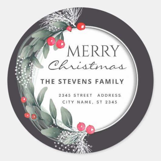 Waterverf botanische krans winter ronde sticker (Voorkant)