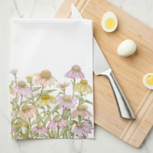 Waterverf Botanische Kunst van Echinacea Theedoek