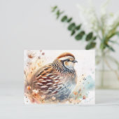 Waterverf Botanische Kwartel Briefkaart (Staand voorkant)