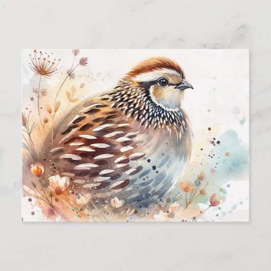 Waterverf Botanische Kwartel Briefkaart (Voorkant)