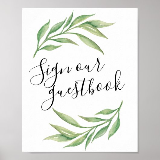 Waterverf Botanische Leaves Guestbook Weddenschap Poster (Voorkant)