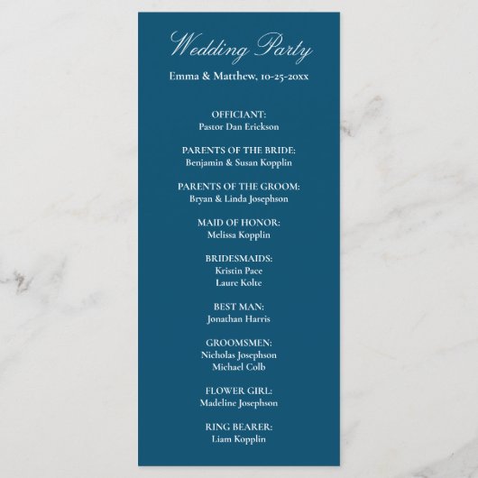 Waterverf Botanische Lemon Blue Wedding Programmakaart (Achterkant)