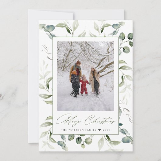 Waterverf botanische lijst Vrolijke kerstfoto Feestdagenkaart (Voorkant)