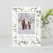 Waterverf botanische lijst Vrolijke kerstfoto Feestdagenkaart (Staand voorkant)