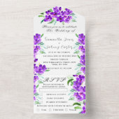 Waterverf Botanische Lila Paarse Bloemen Bruiloft All In One Uitnodiging (Binnen)