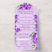 Waterverf Botanische Lila Paarse Bloemen Bruiloft All In One Uitnodiging (Binnen)