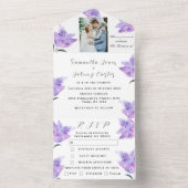 Waterverf Botanische lila Paarse Floral Wedding All In One Uitnodiging (Binnen)