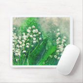 Waterverf Botanische Lily van de Valley Muismat (Met muis)