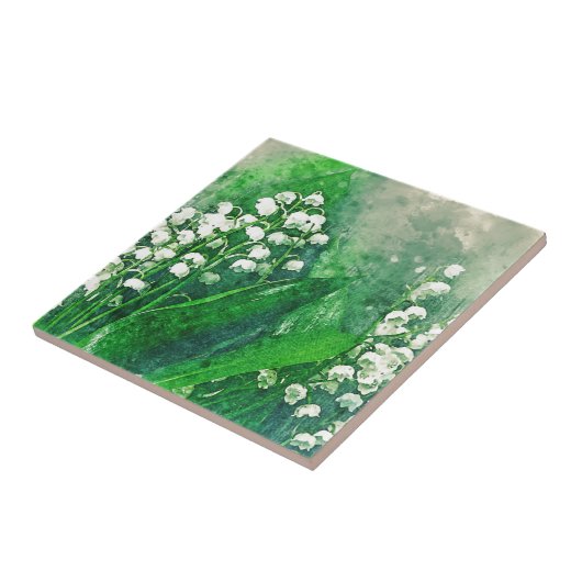 Waterverf Botanische Lily van de Valley Tegeltje (Zijkant)