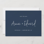 Waterverf botanische marineblauw modern save the date (Voorkant)