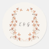 Waterverf Botanische Monogram Krans Warm Herfst Ronde Sticker (Voorkant)