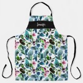 Waterverf botanische monogram naam Keuken Schort (Voorkant)