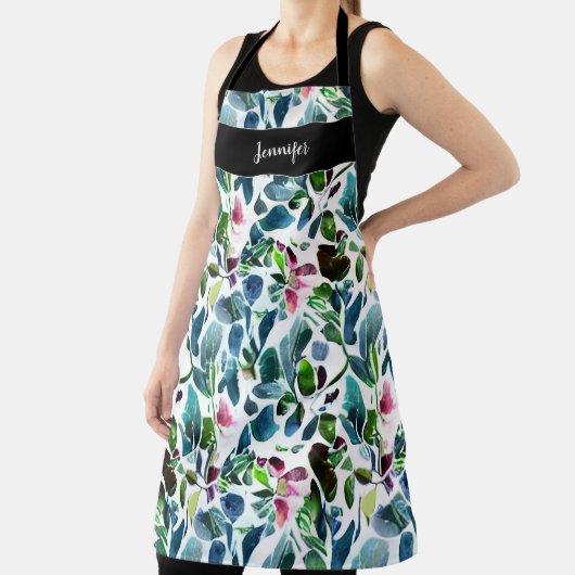 Waterverf botanische monogram naam Keuken Schort (Insitu)
