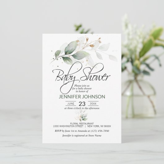 Waterverf Botanische olievlek Greenery Baby shower Kaart (Staand voorkant)