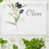 Waterverf Botanische Olijftak theedoek (Gevouwen)